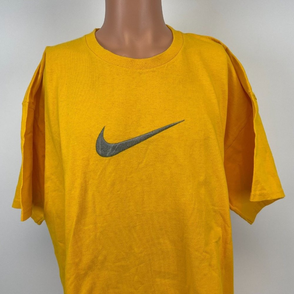 Nike Big Swoosh Logo T Shirt Vintage 2000s Gold Size 2XL